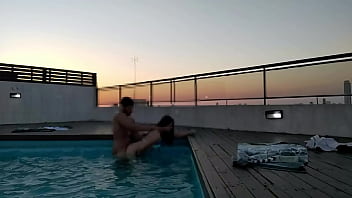 Cumming A Lot In The Pool At Sunset - Accounter Adventure free video