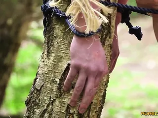 Guy Tied To Tree Gets Sucked Off By Three Babes free video