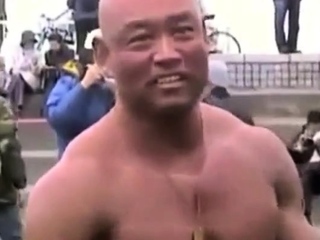 Asian Bodybuilder Barely Covered At The Beach free video